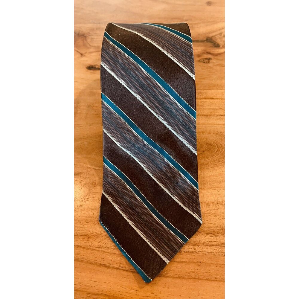 Sears Mens Store Vintage Retro Brown Woven Striped Tie Made In USA